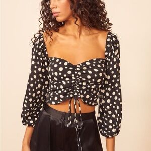Reformation Black and White Polka Dot Blouse